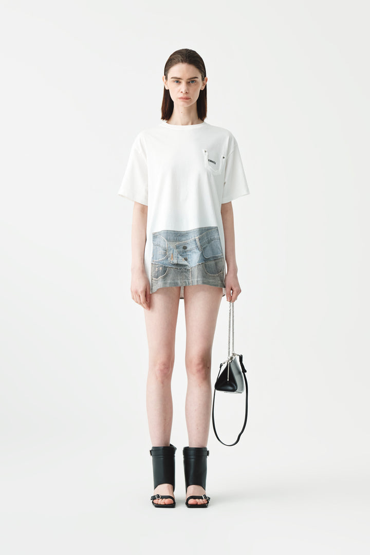 KIMMATIN Denim Printing Oversize Top — White