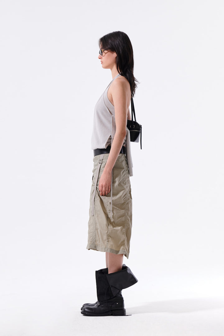 Matin Kim Layered Tie Halter Neck Knit Top — Light Grey