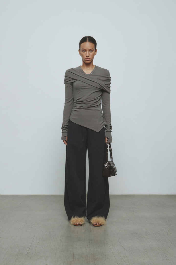KIMMATIN Off-Shoulder Detail Top — Gray