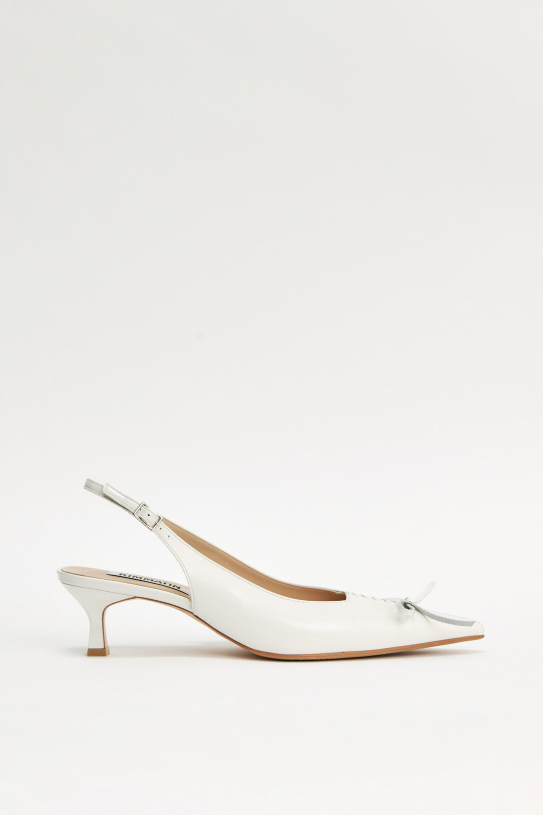 KIMMATIN Ribbon Stiletto Sling Back Heels — Ivory