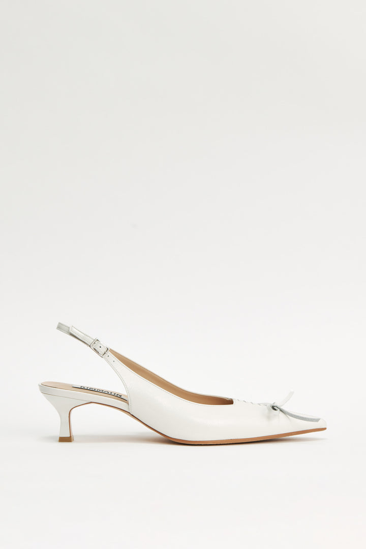 KIMMATIN Ribbon Stiletto Sling Back Heels — Ivory
