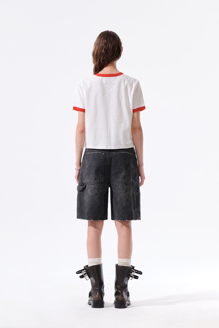 Matin Kim Logo Ringer Crop Top — White