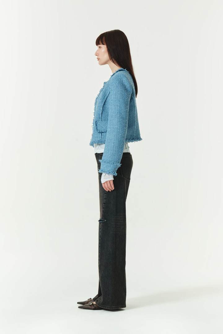 KIMMATIN Unbalance Tweed Crop Jacket