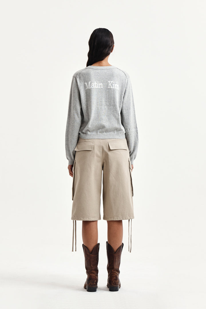 Matin Kim Back Logo Snap Button Cardigan — Gray