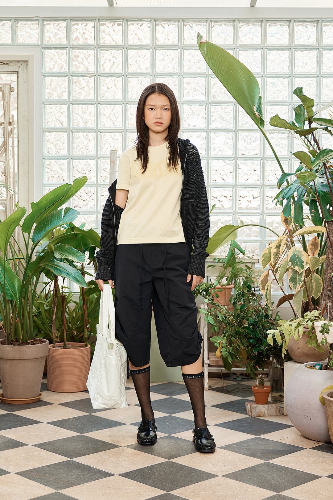 Matin Kim Two Tone Mesh Knit Hoody — Black