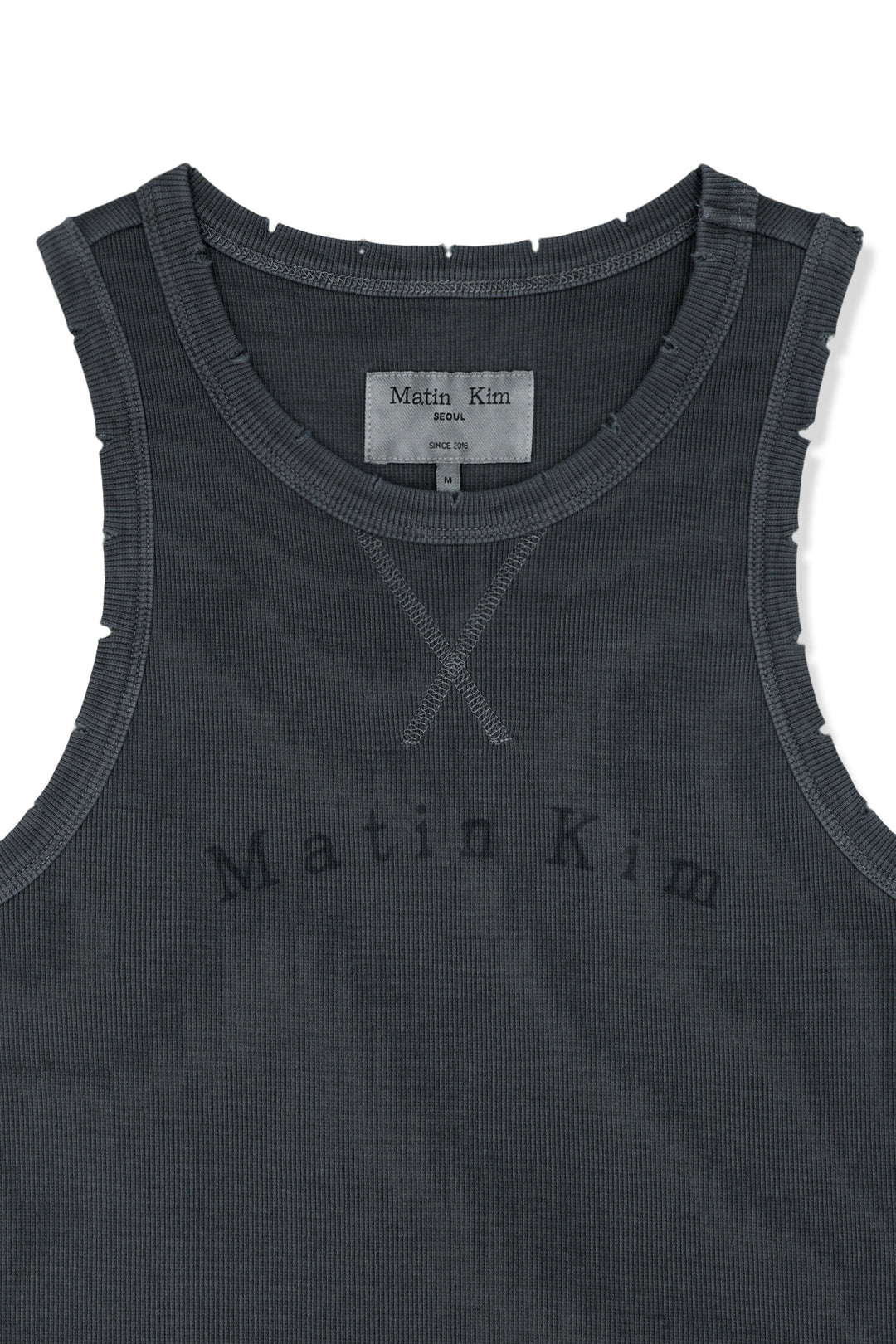 Matin Kim Distressed Sleeveless Logo Top — Charcoal
