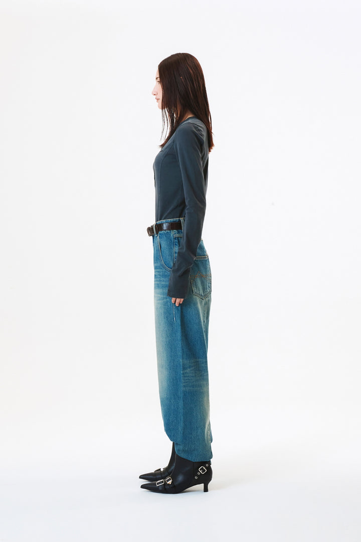 KIMMATIN Washed Wide Denim Pants — Blue