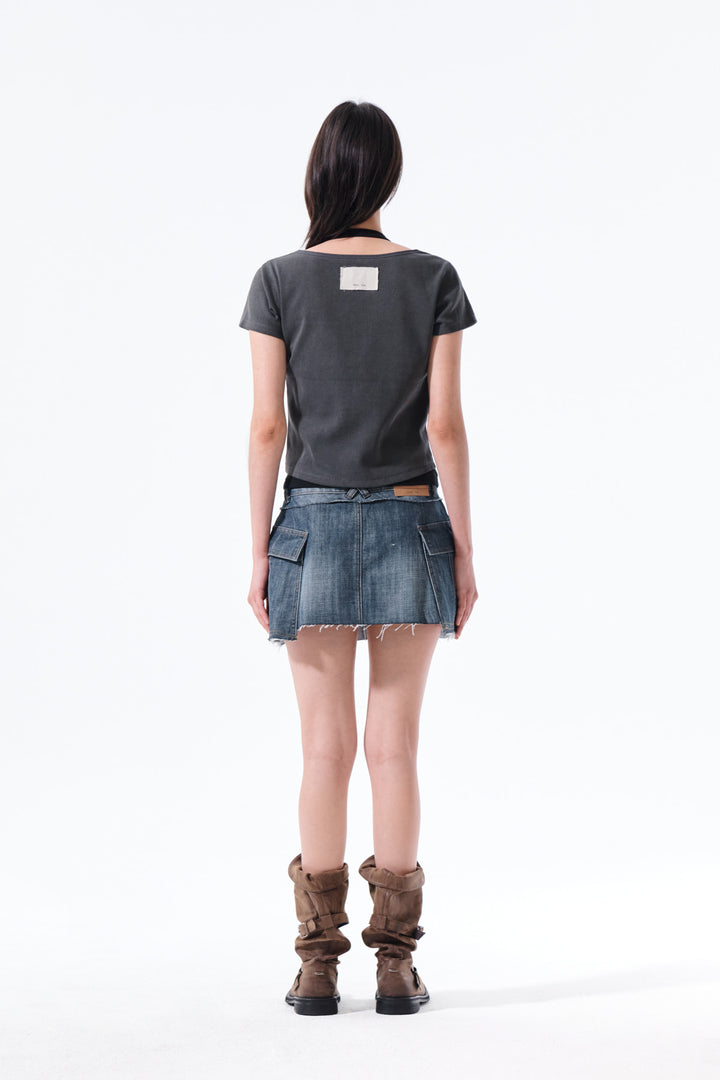 Matin Kim Pocket Point Slim Fit Top — Charcoal