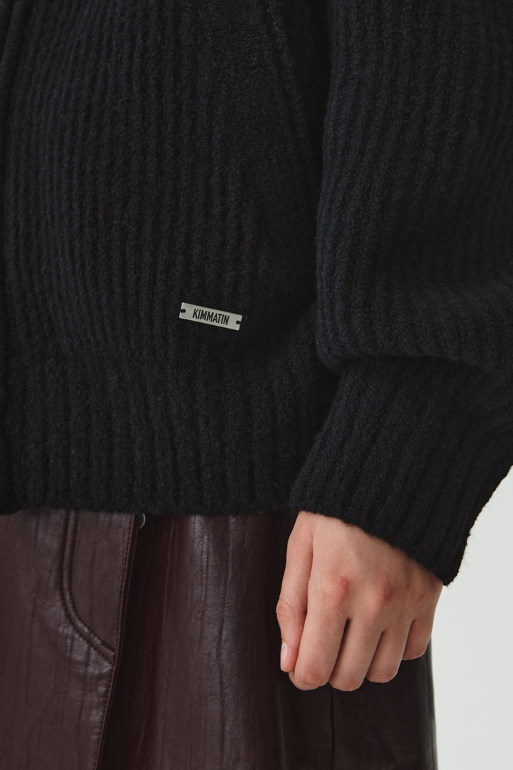 KIMMATIN High Neck Zip Up Cardigan — Black