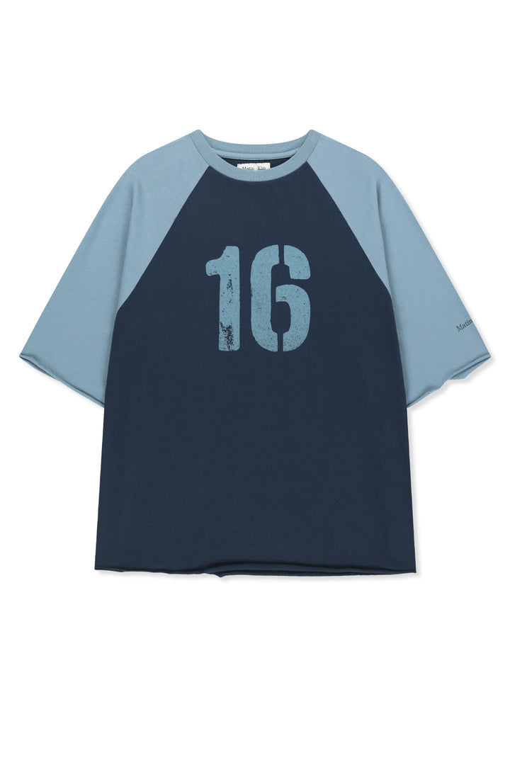 Matin Kim Raw Edge Raglan Top — Navy blue