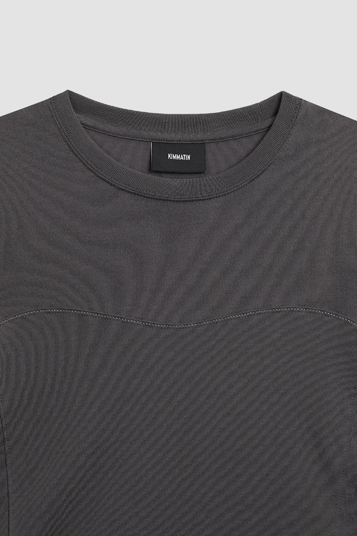 KIMMATIN Stitch Cut Out Long Sleeve Top — Charcoal