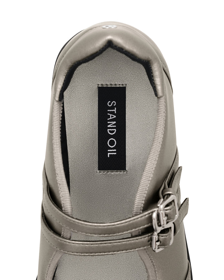 Stand Oil Hatched Platform Mary Jane — Metallic Gray