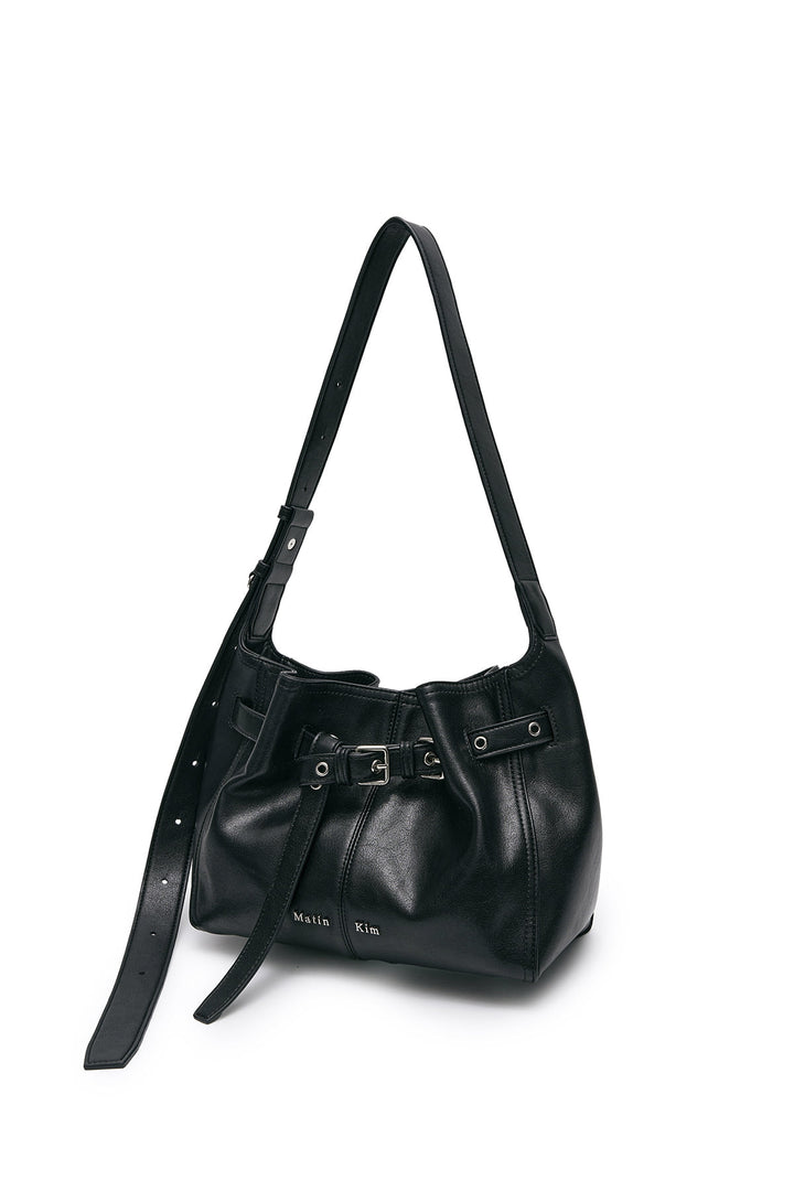 Matin Kim Belted Volunn Small Bucket Bag — Black