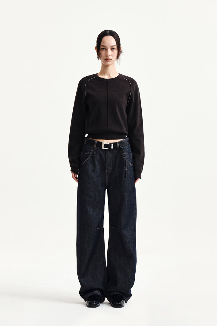 Matin Kim Dart Point Denim Pants — Dark Navy