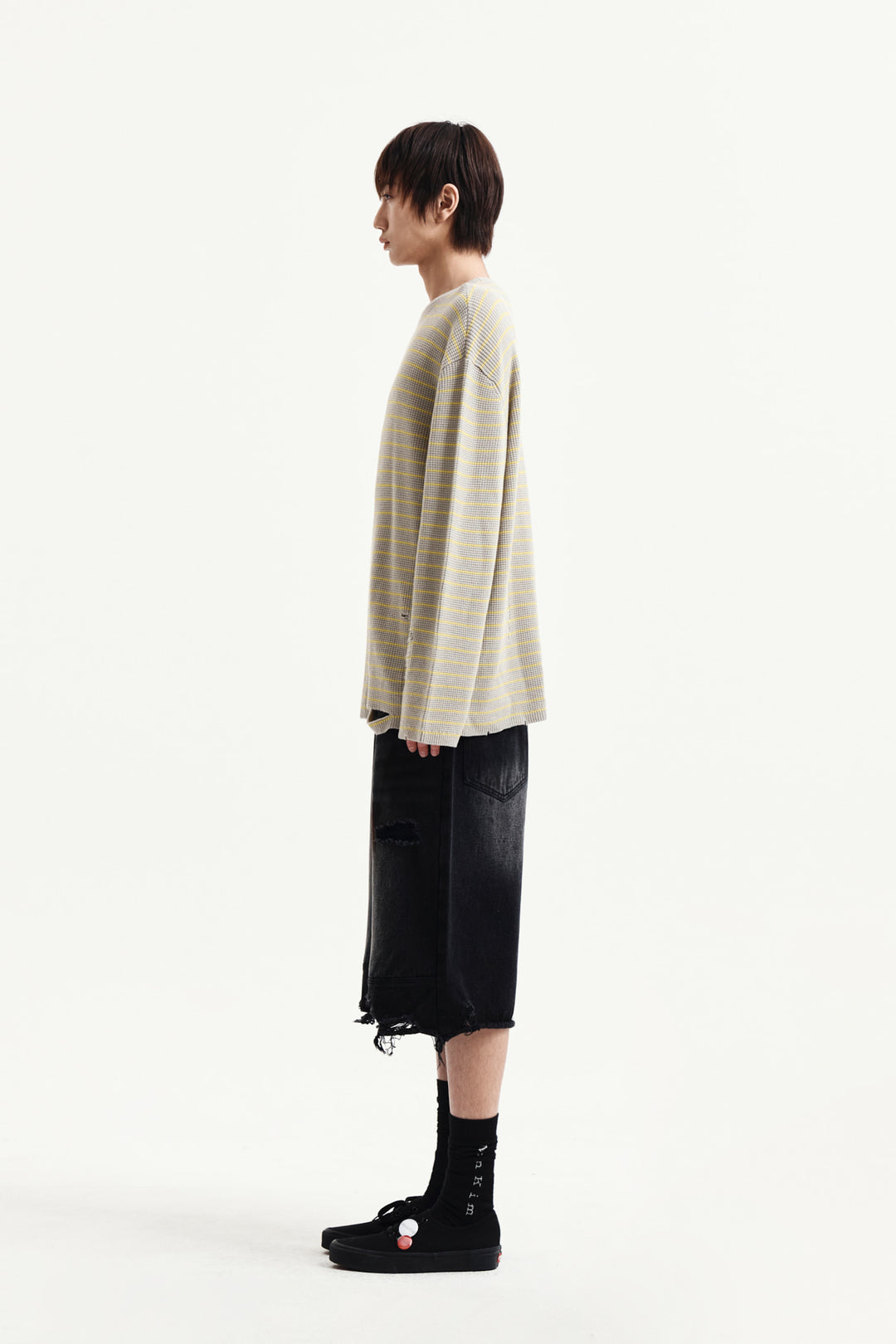 Matin Kim Stripe Damaged Loose Pullover — Beige