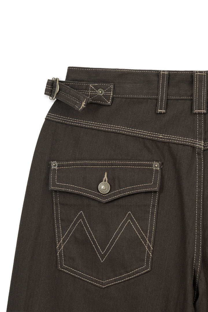 Matin Kim Waist Buckle Stitch Twill Denim — Brown