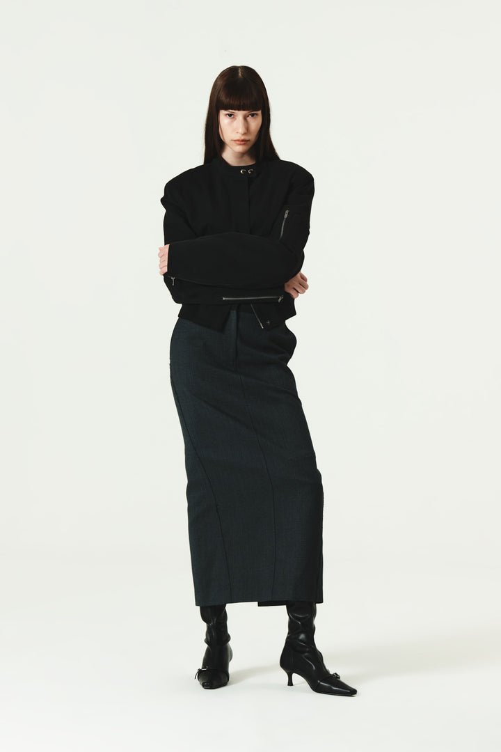 KIMMATIN Foldover Twill Wool Skirt — Gray
