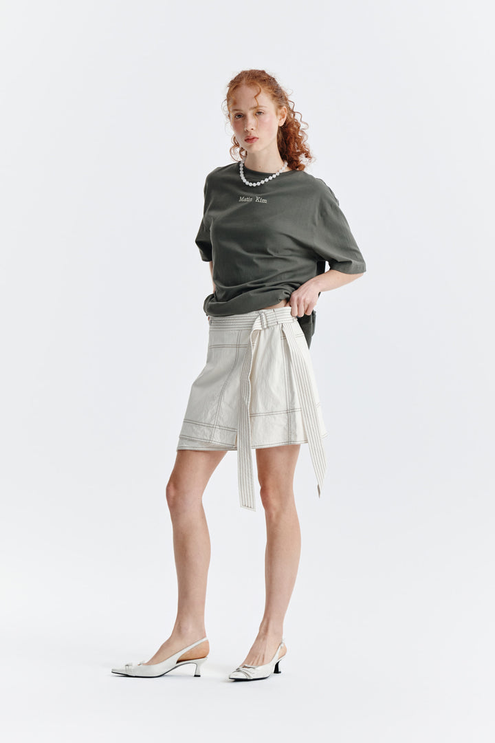 Matin Kim Embroidery Small Logo Oversize Top — Khaki