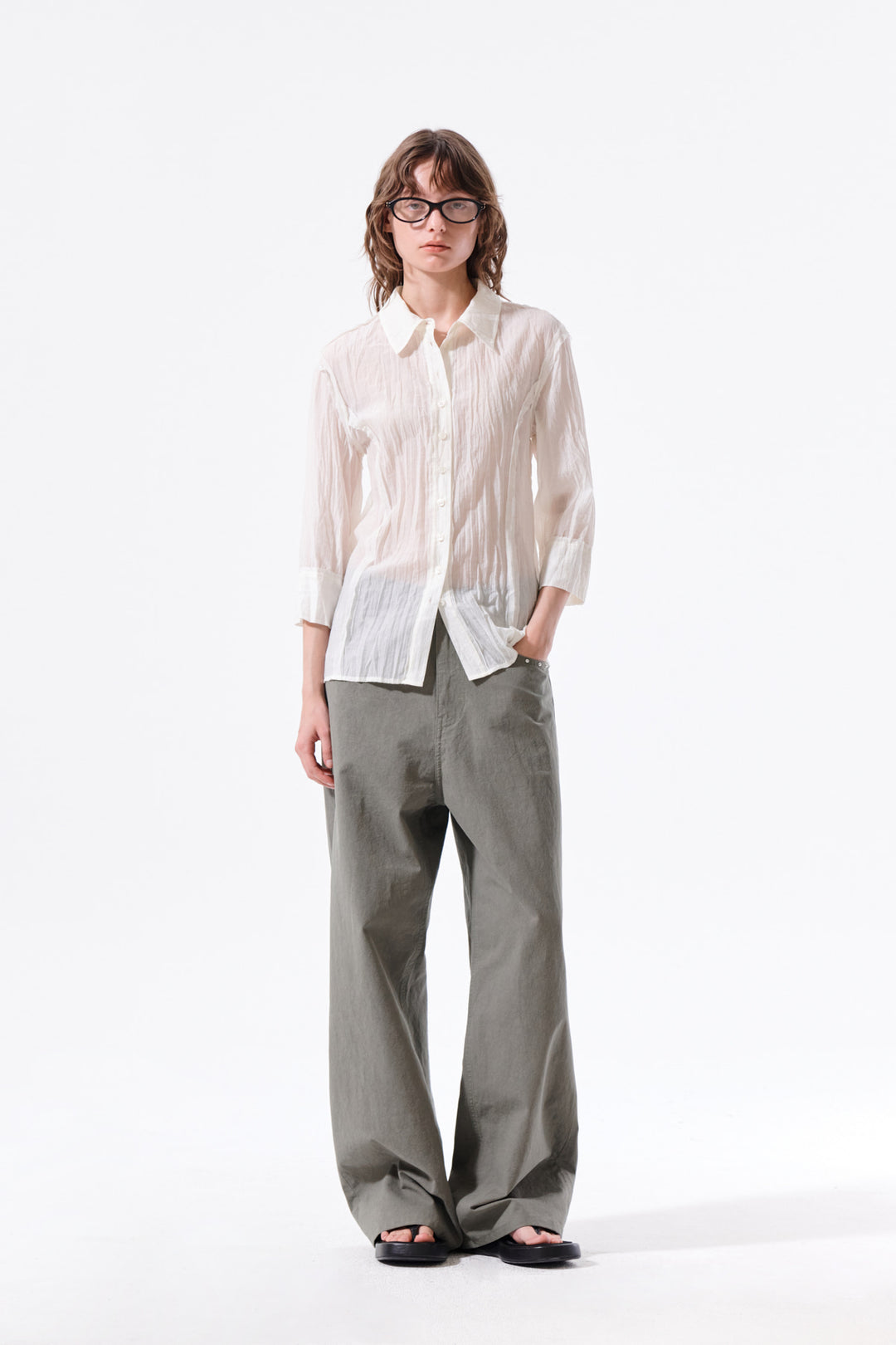 Matin Kim Raw Edge Crinkle Blouse — Cream