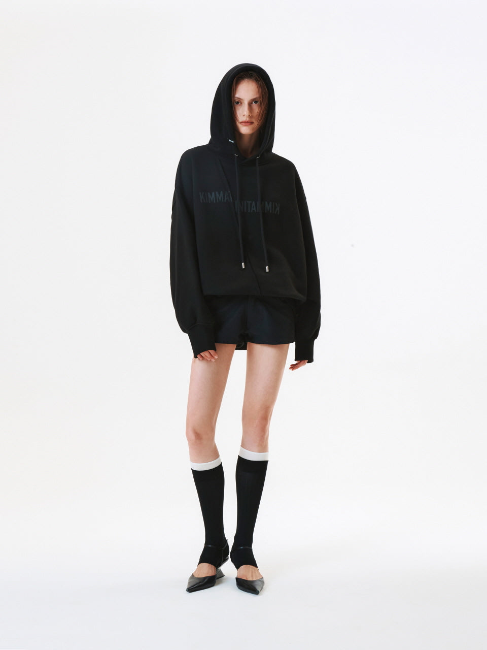 KIMMATIN Blurred Logo Raw Cut Oversize Hoody — Black