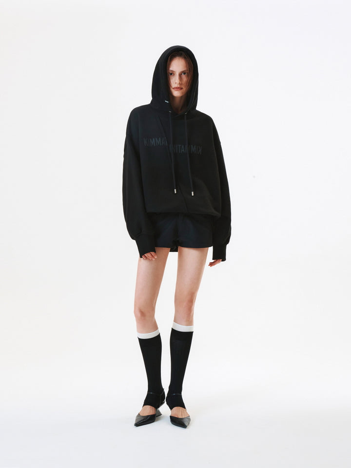 KIMMATIN Blurred Logo Raw Cut Oversize Hoody — Black