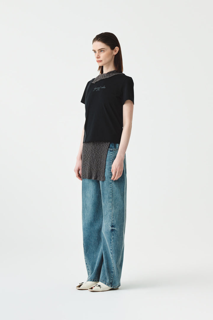 KIMMATIN Back Slit Slim Top — Black