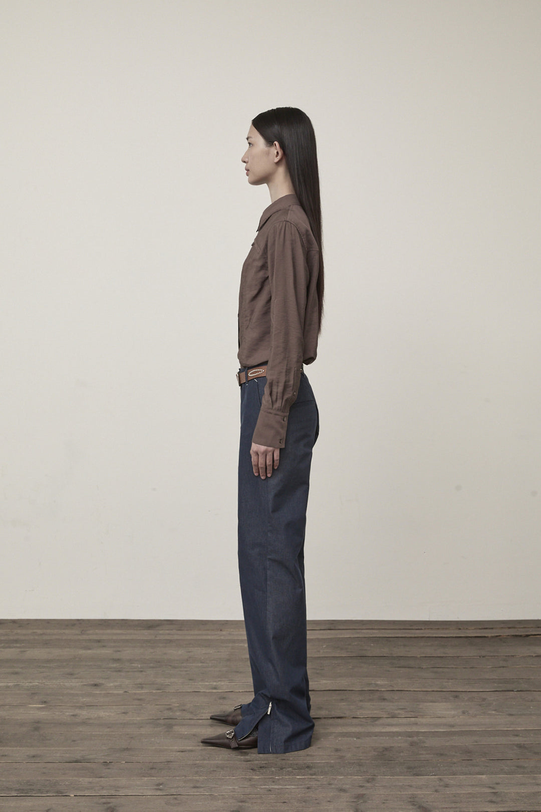 Matin Kim Back Tuck Detail Denim Pants — Navy blue