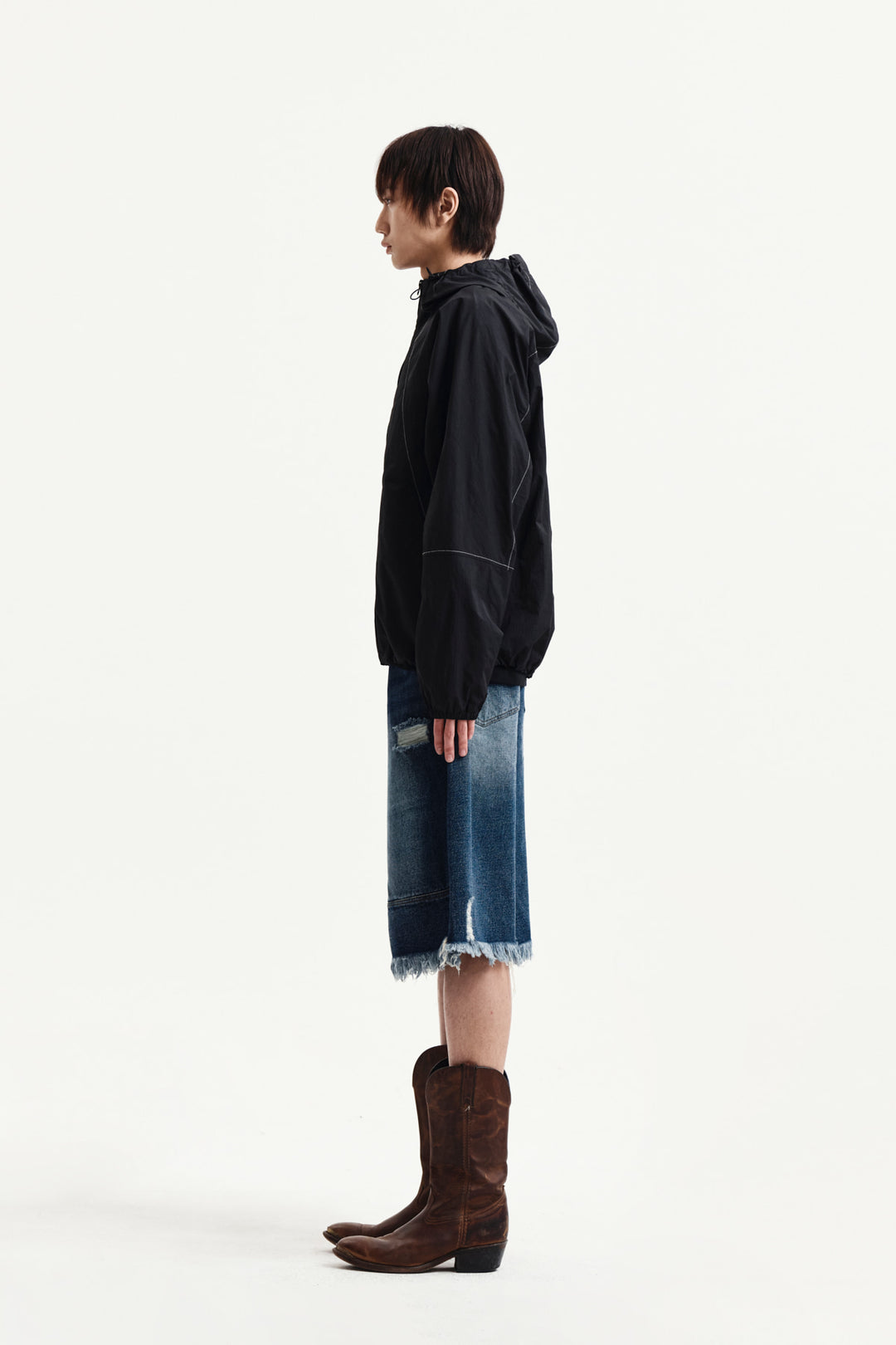 Matin Kim Back Logo Hoody Wind Breaker — Black