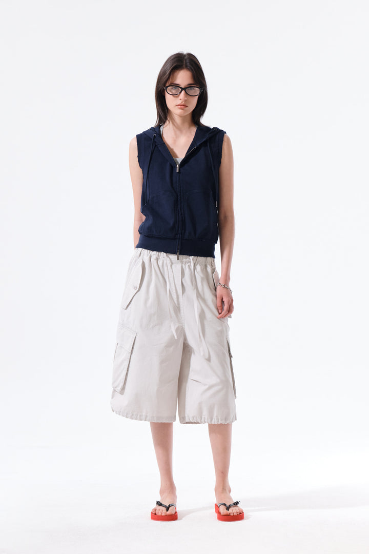Matin Kim Back Logo Jersey Hood Vest — Navy blue