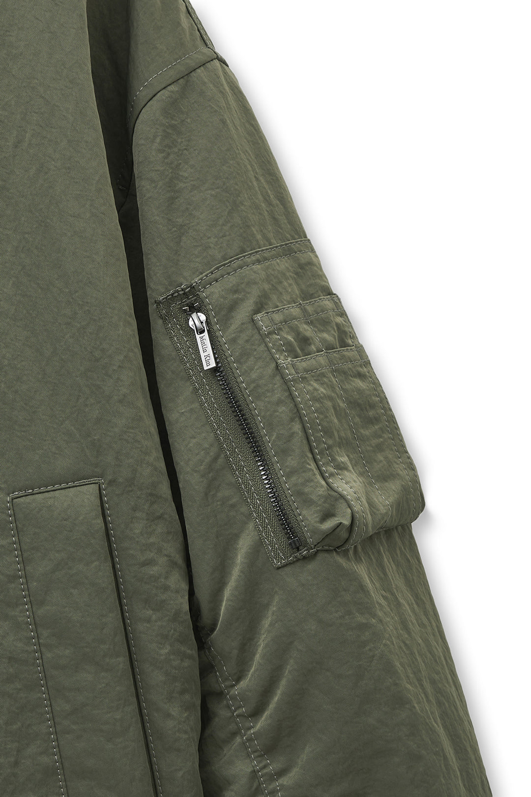 Matin Kim High Neck Button Point Zip Up Jumper — Khaki
