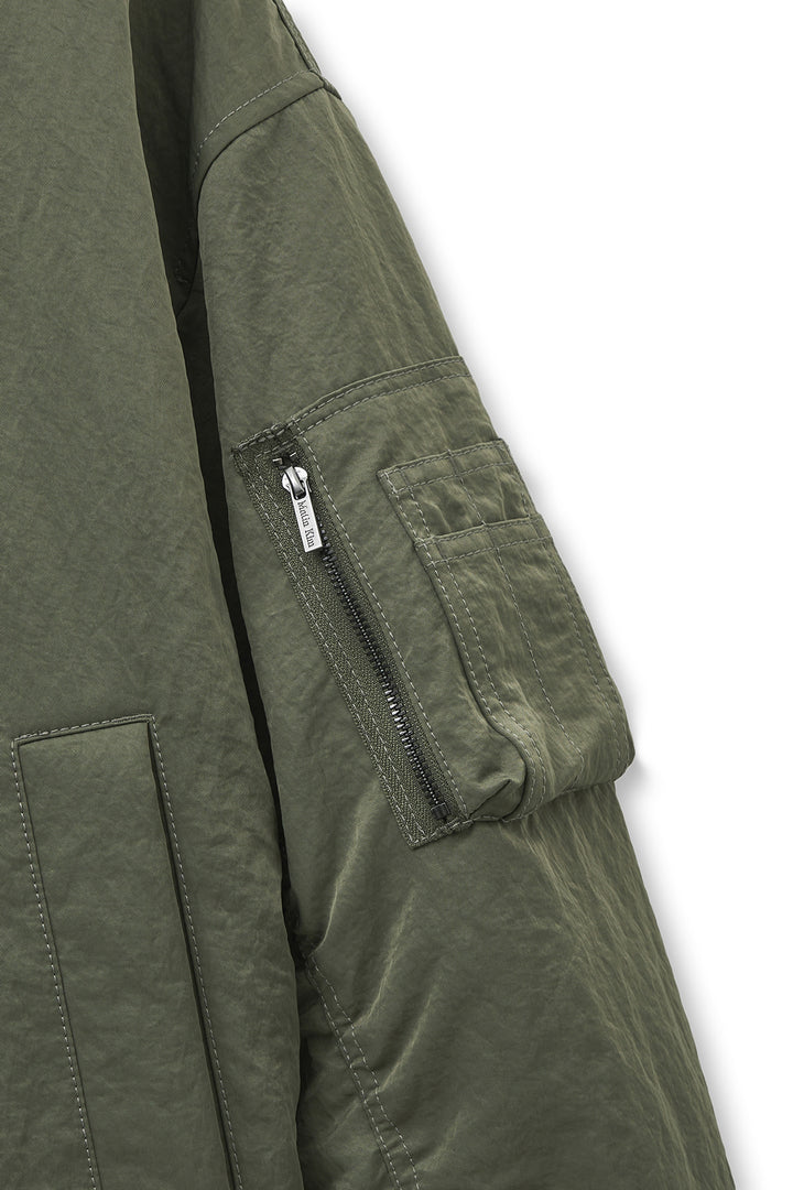 Matin Kim High Neck Button Point Zip Up Jumper — Khaki