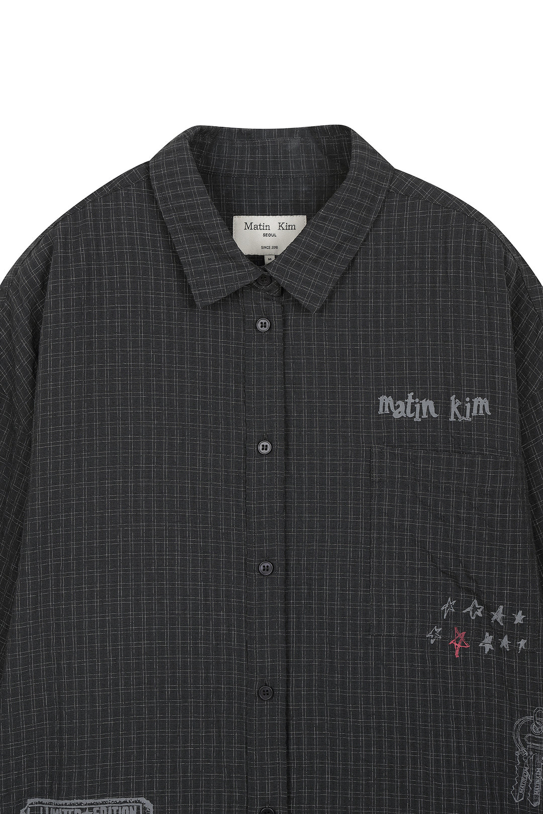 Matin Kim Front Graphic Check Shirt — Charcoal