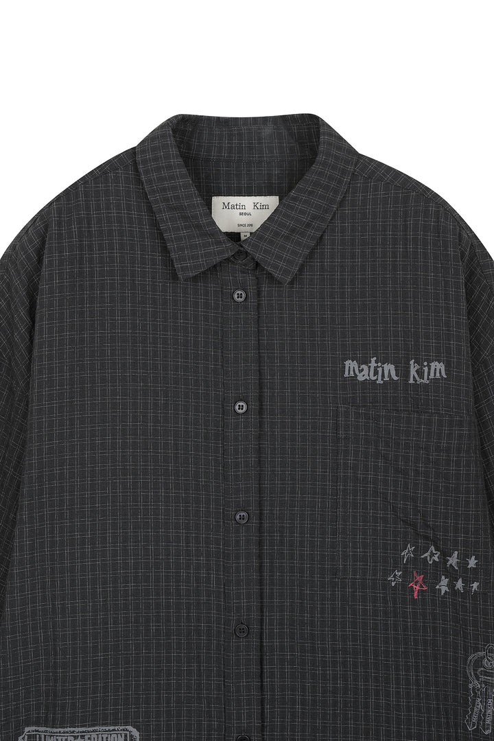 Matin Kim Front Graphic Check Shirt — Charcoal