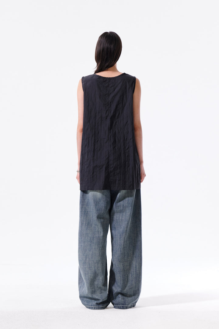 Matin Kim Raw Edge Patch Pocket Sleeveless Dress — Black