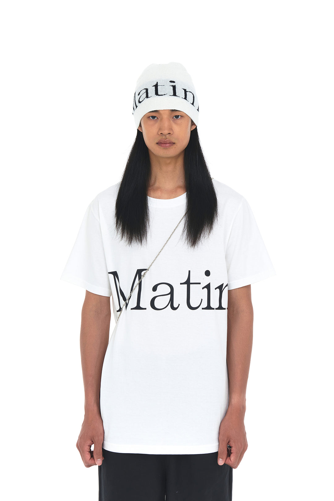 Matin Kim Logo Jacquard Short Beanie — White